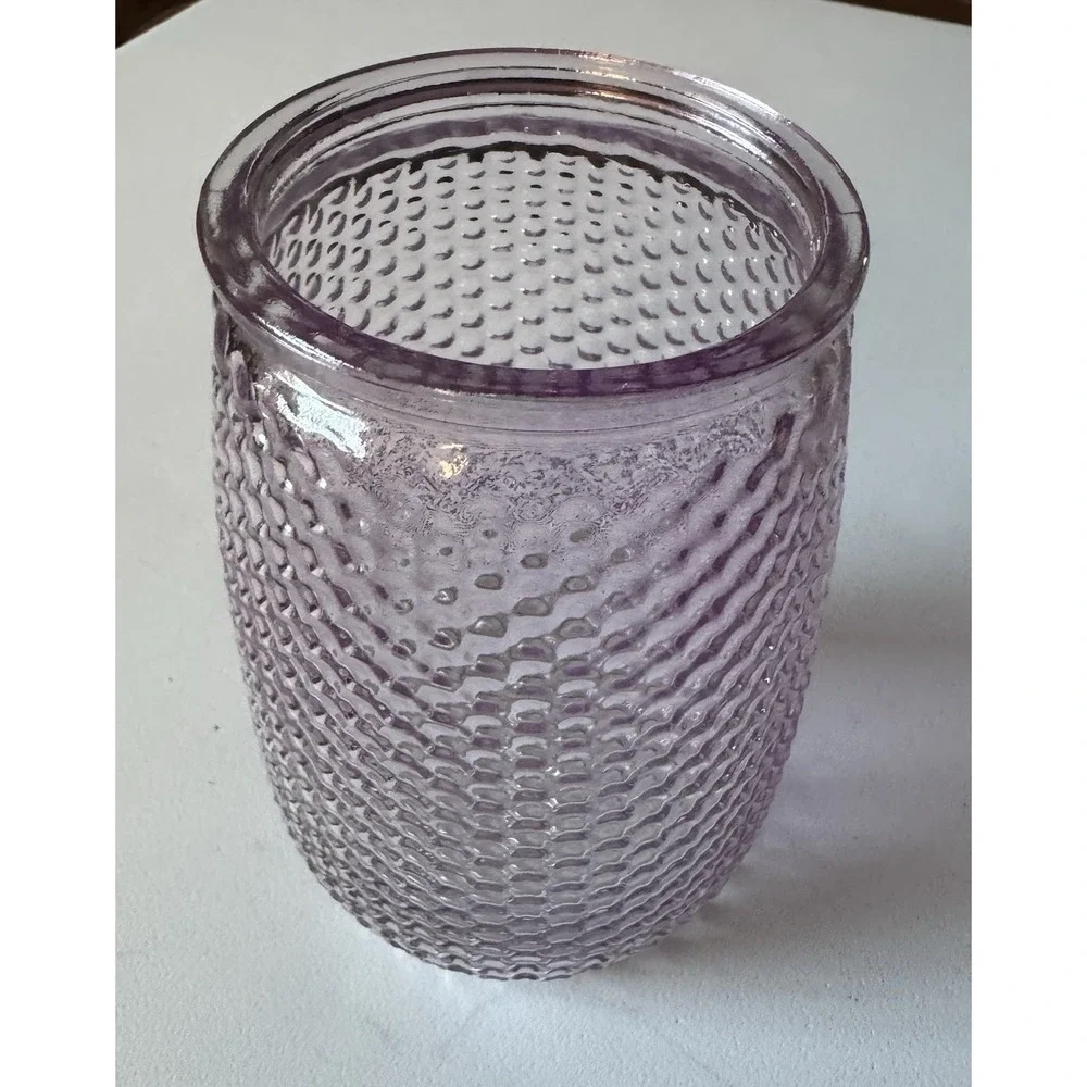 Vintage Glass Honeycomb Vase Purple MCM 6 x 4